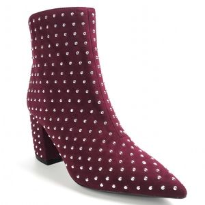 Naomi Studded Burgundy Ankle Bootie